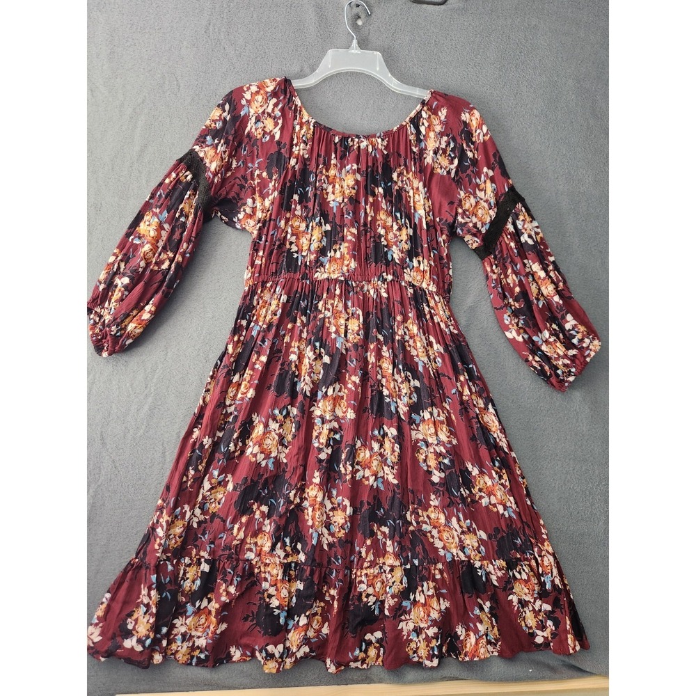 Lola P. Dress Womens Sz M Rayon Flowy Sleeves Boho Bohemian Peasant Cottage NWOT - Picture 3 of 11